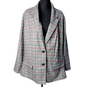 Ava & Viv Womens Red Gray Black Plaid Blazer Sz 3X NWT Classic Workwear Office